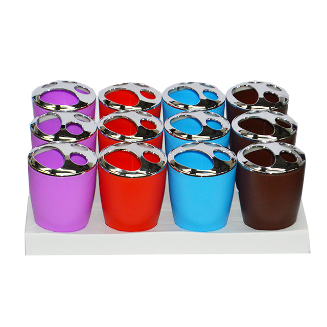 PLASTIC TOOTH BRUSH CADDY W/ CHROME LID