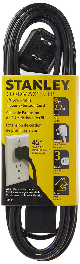 STANLEY CORDMAX INDOOR 9FT BLACK EXTENSION CORD
