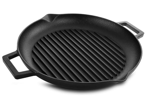 GIBSON ADDLESTONE 12” ROUND GRILL PAN W/HANDLES, PRESEASONED