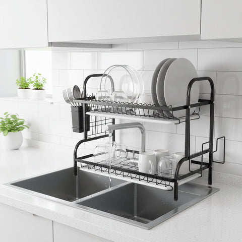 METAL DISH RACK 2 tier black