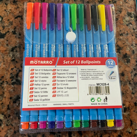 12PCS COLORED BALLPOINT PENS