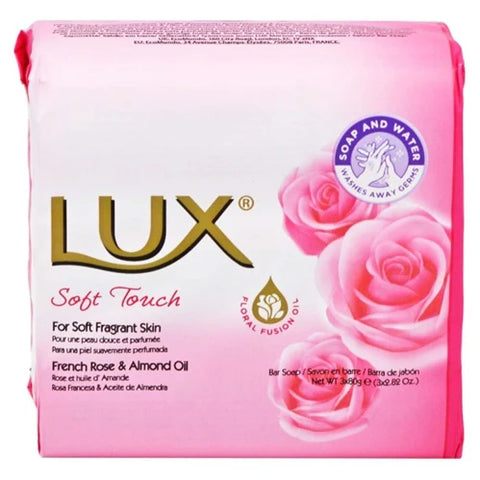 LUX SOFT TOUCH FRENCH ROSE & ALMOND OIL BAR SOAP (3x80G)