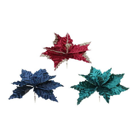 CLIP POINSETTIA RICH EMBOSSED VELVET (ASSORTED)
