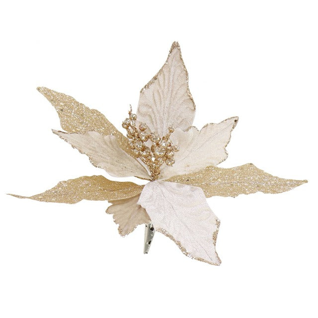 CLIP ON POINSETTIA 25CM GOLD