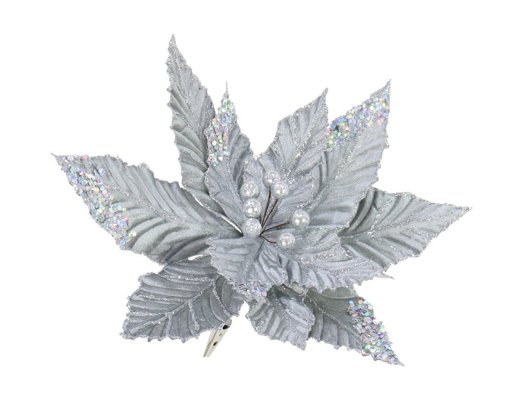 CLIP ON 30CM POINSETTIA SILVER