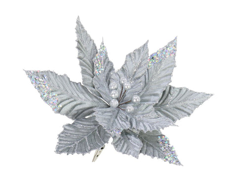 CLIP ON 30CM POINSETTIA SILVER