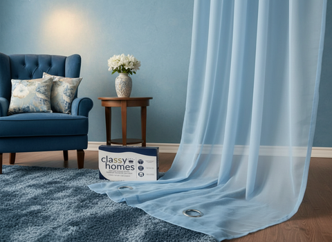 CLASSY HOMES LIGHT BLUE SHEER CURTAIN