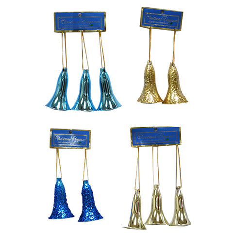 CHRISTMAS BELL GLITTER BLUE/SILVER/GOLD ASST 2&3PK