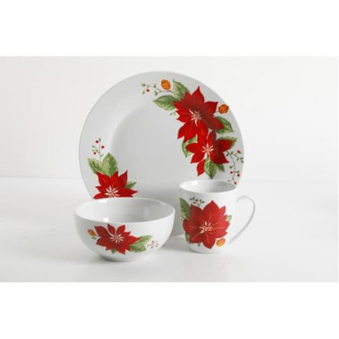 GIBSON HOME HOLIDAY POINSETTIA FINE CERAMIC DINNERWARE SET