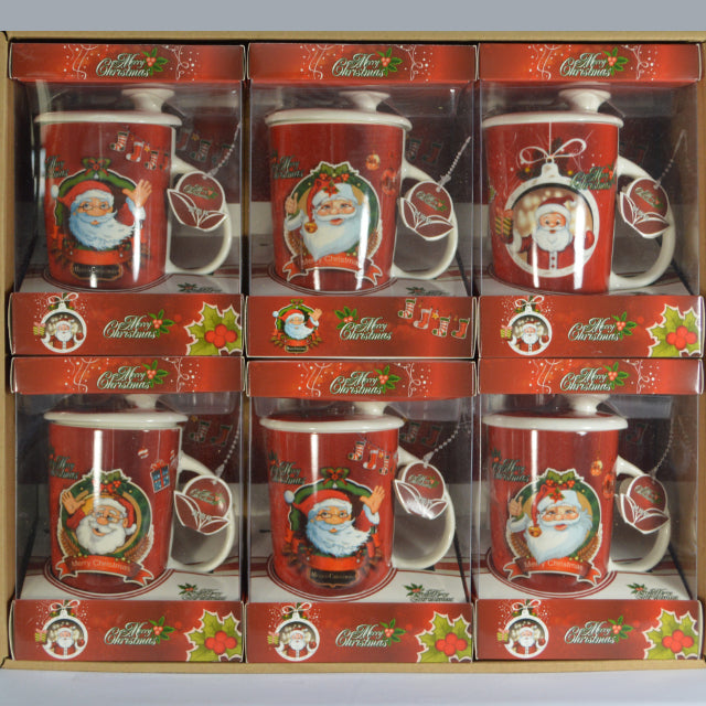 SANTA CERAMIC COFFEE MUG WITH LID & SPOON