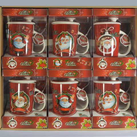 SANTA CERAMIC COFFEE MUG WITH LID & SPOON