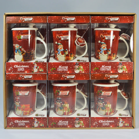 CHRISTMAS CERAMIC COFFEE MUG WITH LID & SPOON