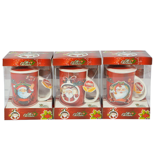 CHRISTMAS CERAMIC MUG WITH LID & SPOON