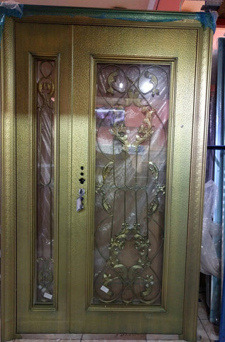 Door + Half Wrought Iron Security Door A-16, Color Green Rough