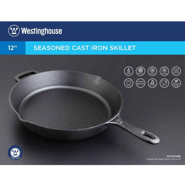 WESTINGHOUSE SEASONED CAST IRON SKILLET 12” WCCI0004BK