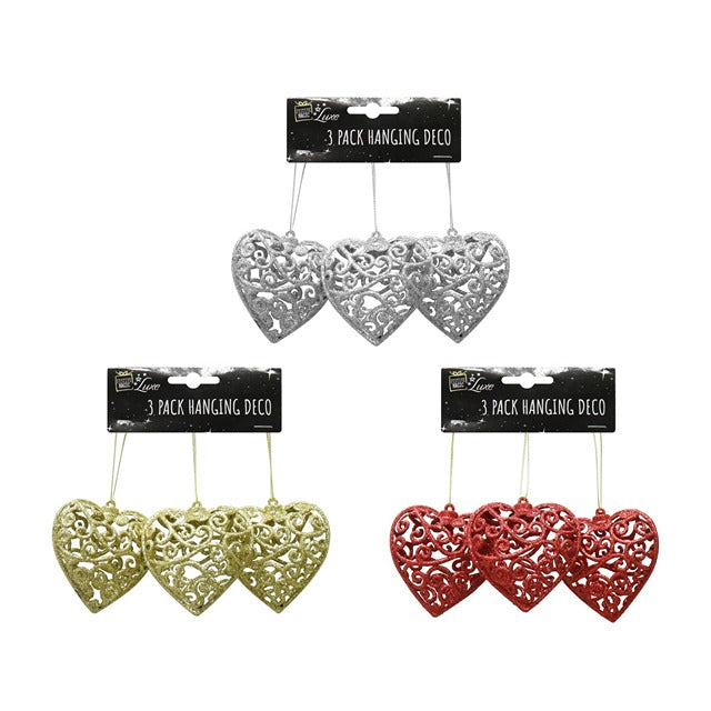 GLITTER HANGING HEART 3PC