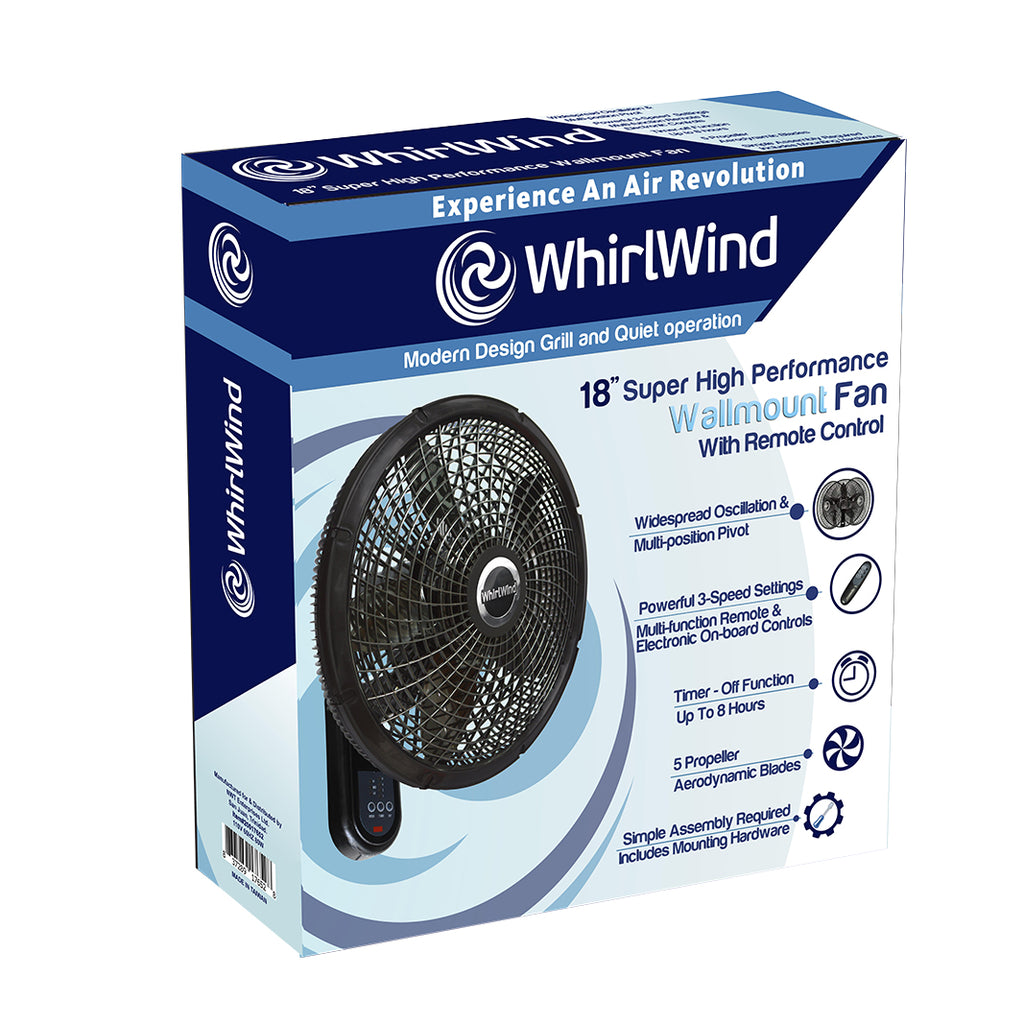 WHIRLWIND 18" WALL MOUNTED FAN W/REMOTE