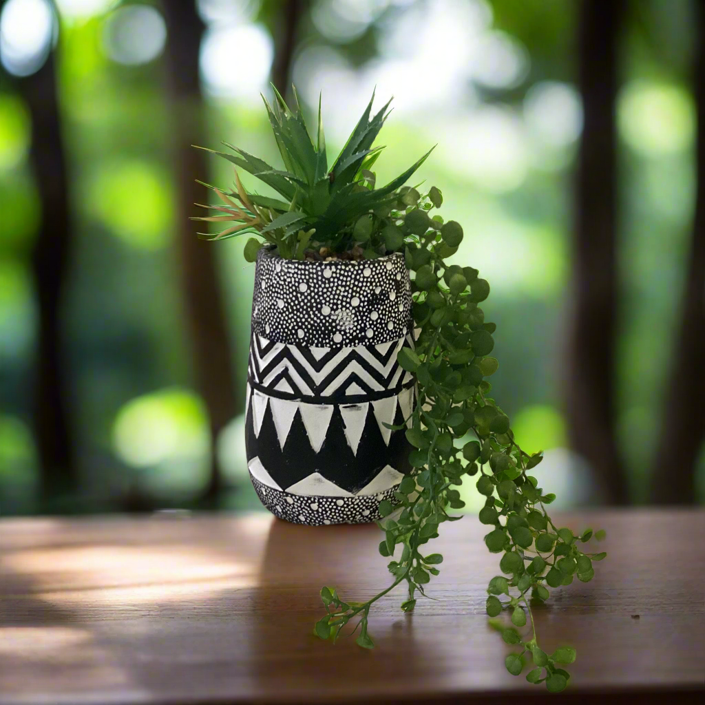 ARTIFICIAL CEMENT POT WITH PLANT