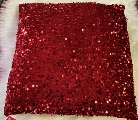 CUSHION WITH RED SEQUINS