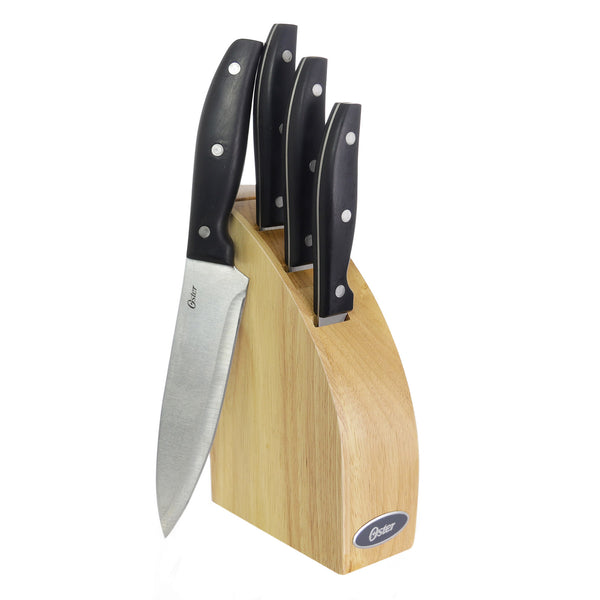 OSTER GRANGER 5 pc KNIFE SET ON WOOD BLOCK