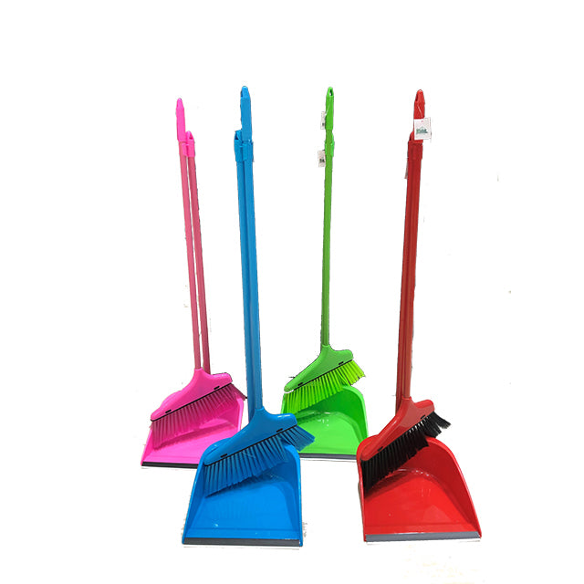 PLASTIC BROOM W/ HANDLED SCOOP ASST