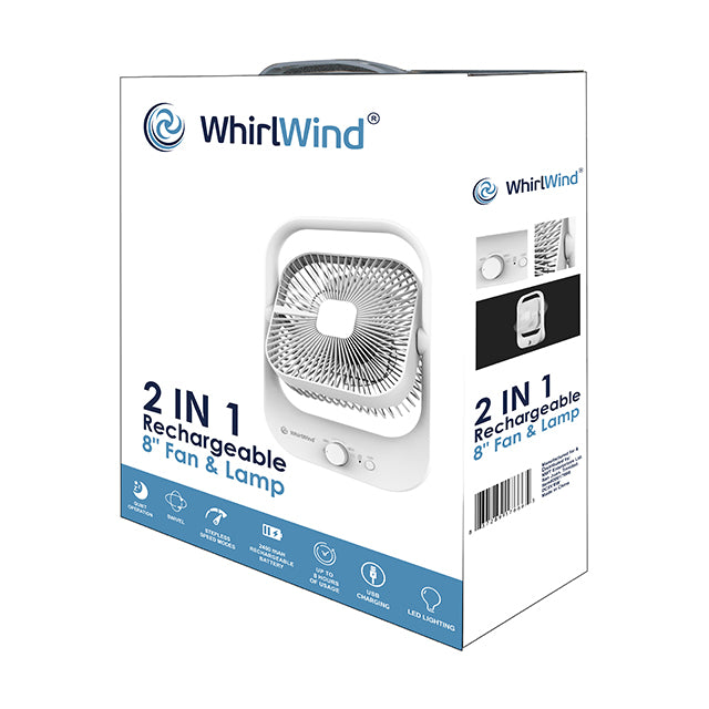 WHIRLWIND 8” RECHARGEABLE 2in1 LAMP & DESK FAN(SQUARE)