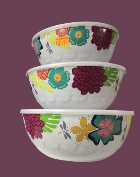 Melamine 3pcs set bowl with cover