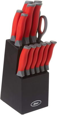 OSTER LINDBERGH 14PC KNIFE SET ON BLOCK (red)