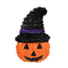 Tinsel pumpkin with witch hat