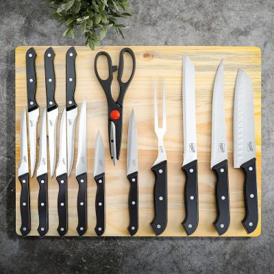GIBSON WILDCRAFT 15PC KNIFE SET ON BOARD