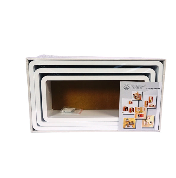 WS 3PC WOODEN WALL STORAGE BOX SET WHITE