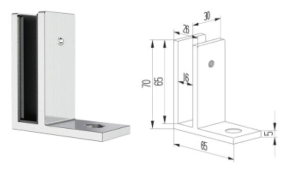 L CLAMP FOR 12MM GLASS RAILING
