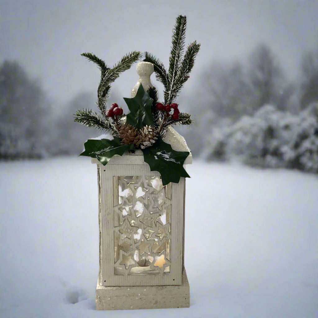 WOODEN LANTERN CHRISTMAS ORNAMENT (32cm)