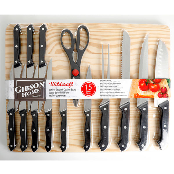 GIBSON WILDCRAFT 15PC KNIFE SET ON BOARD