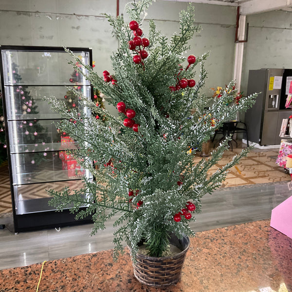 SNOW-TIPPED CHRISTMAS TREE W/RED BERRIES