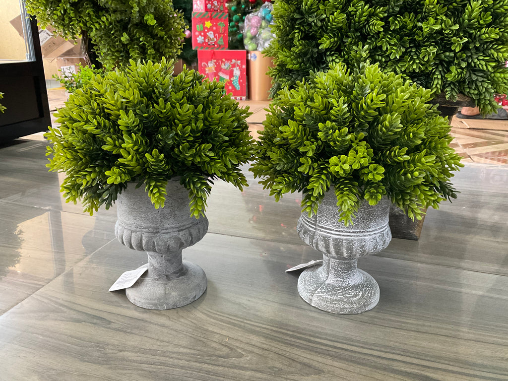 ARTIFICIAL BOXWOOD TOPIARY IN PEDESTAL POT