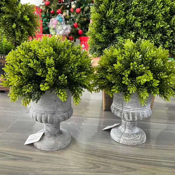 ARTIFICIAL BOXWOOD TOPIARY IN PEDESTAL POT