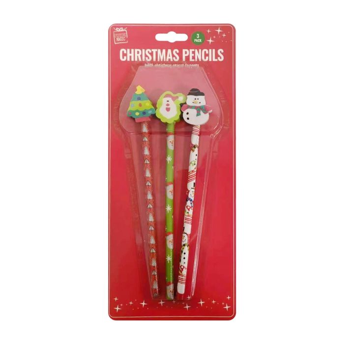 CHRISTMAS PENCILS/ERASERS SET 3PC