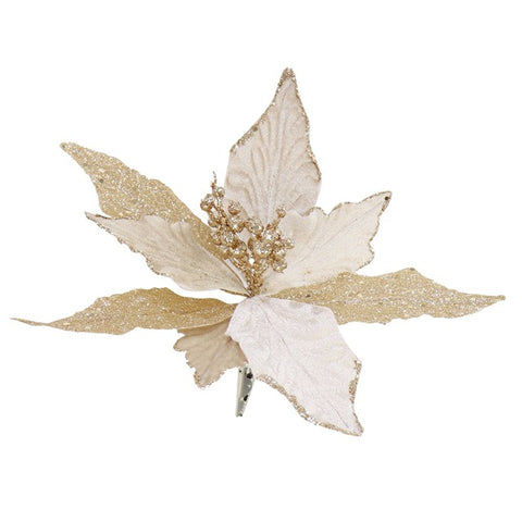 CLIP ON POINSETTIA 25CM GOLD