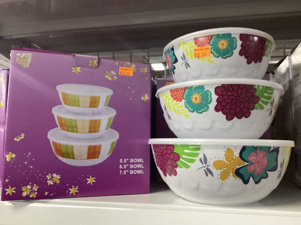 Melamine 3pcs set bowl with cover