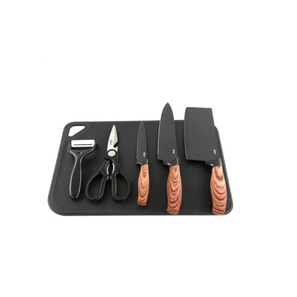 OSTER GUNDERSON 6PC KNIFE SET W/CUTTING BOARD