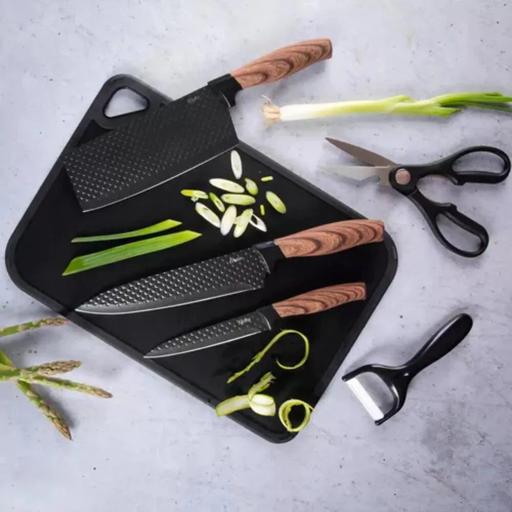 OSTER GUNDERSON 6PC KNIFE SET W/CUTTING BOARD