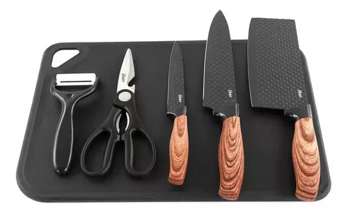 OSTER GUNDERSON 6PC KNIFE SET W/CUTTING BOARD