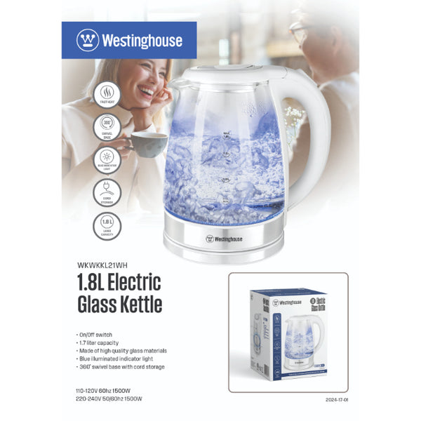 WESTINGHOUSE 1.8L GLASS KETTLE SIMPLE LIFE