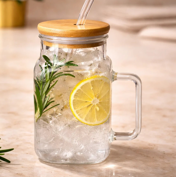 Glass mason jar mug with straw