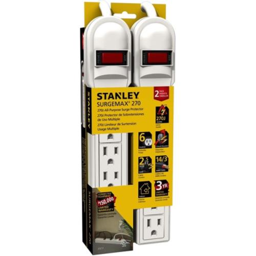 STANLEY 2PK SURGEMAX 6 OUTLET 2.5 WHITE SURGE PROTECTOR