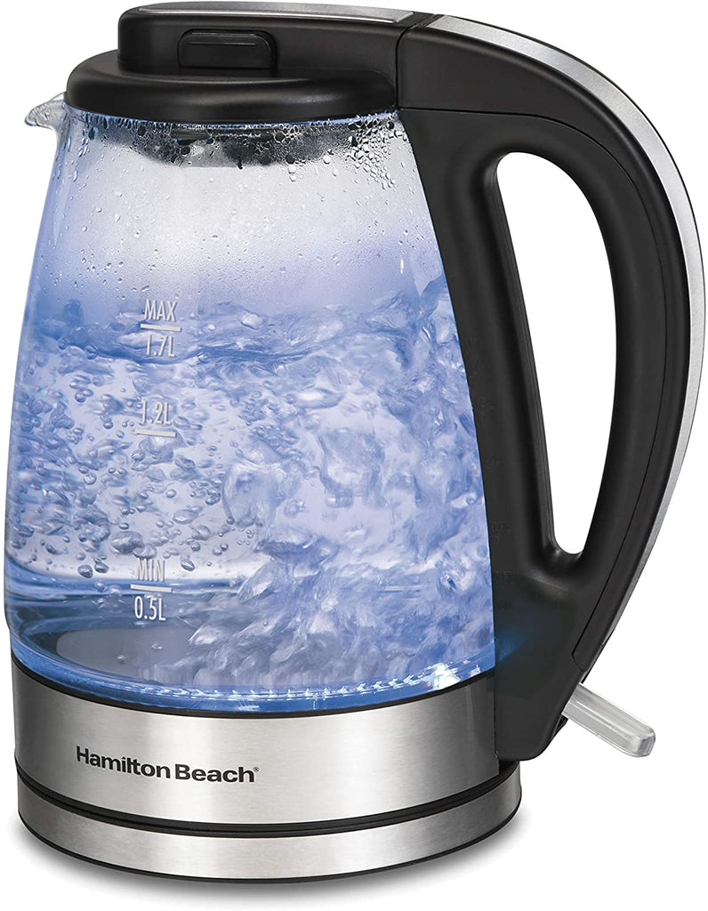 HAMILTON BEACH ELECTRIC GLASS KETTLE 1.7L SILVER/BLACK 40865