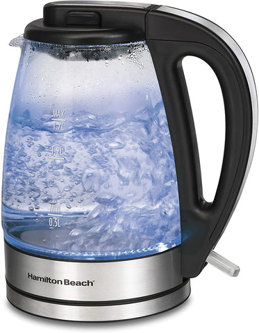 HAMILTON BEACH ELECTRIC GLASS KETTLE 1.7L SILVER/BLACK 40865