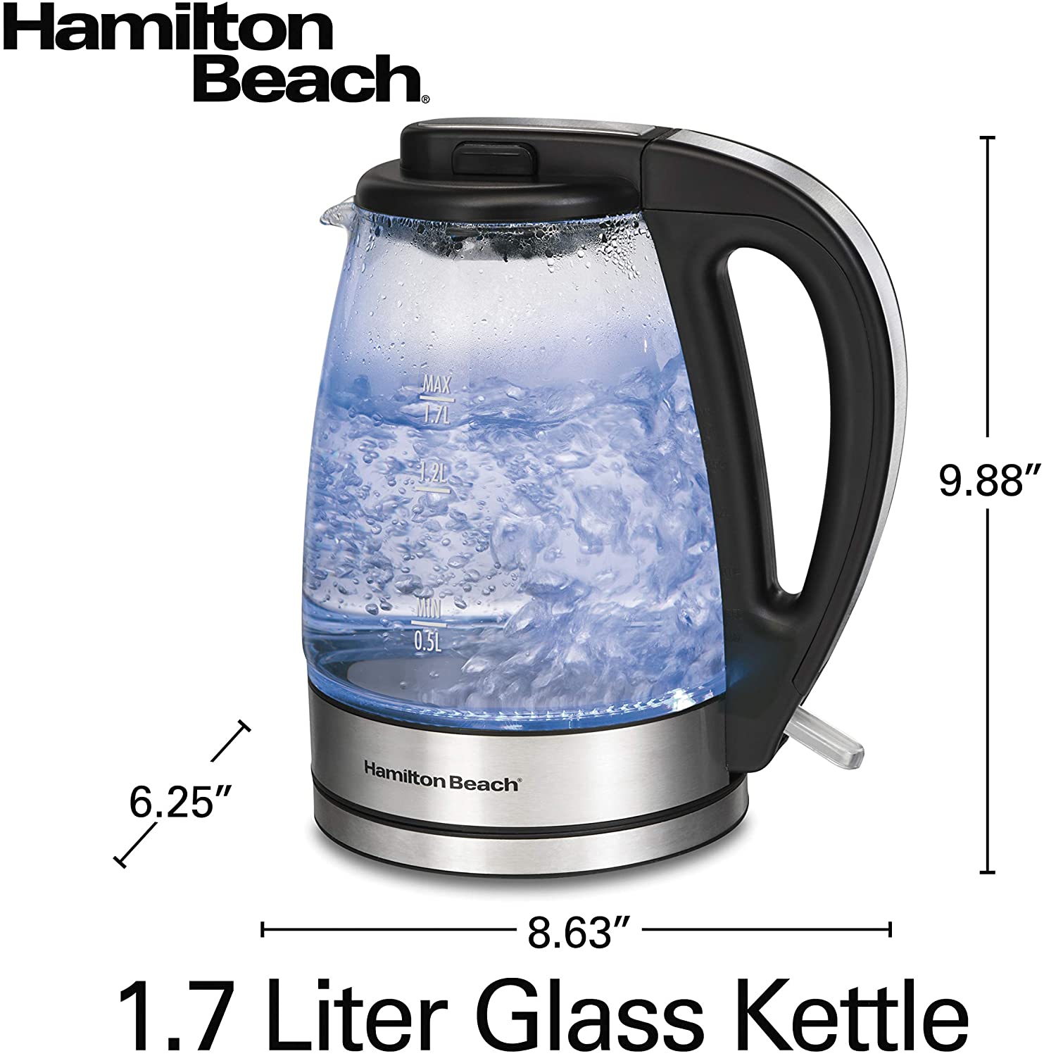HAMILTON BEACH ELECTRIC GLASS KETTLE SILVER/BLACK 40865 – THE