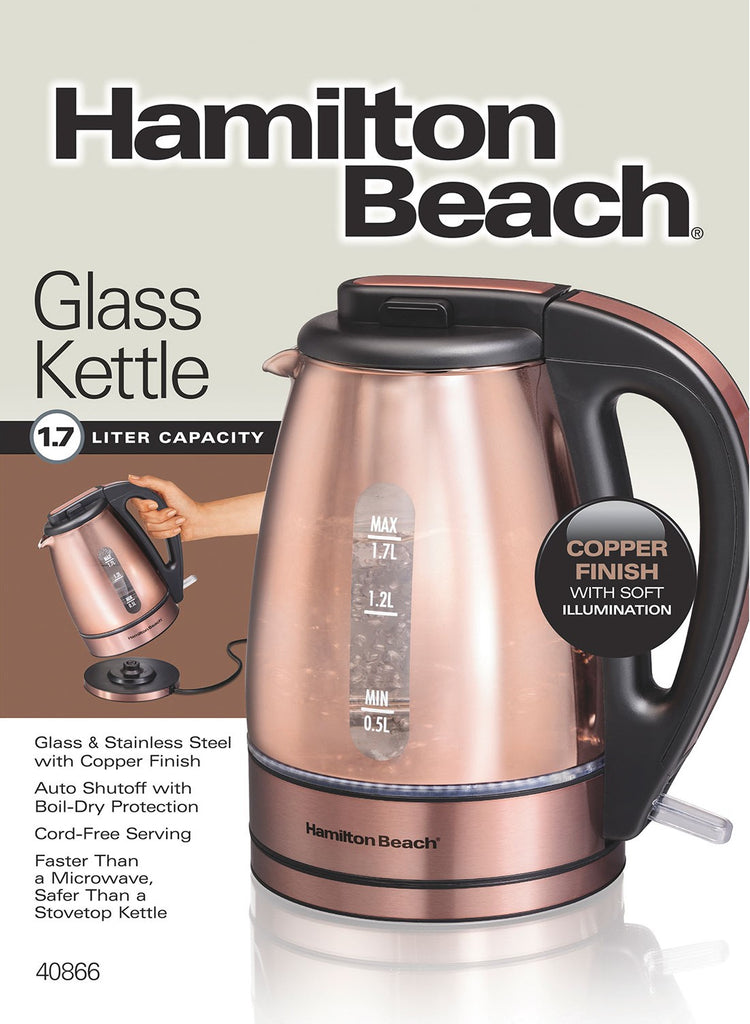 HAMILTON BEACH GLASS KETTLE 1.7L COPPER FINISH